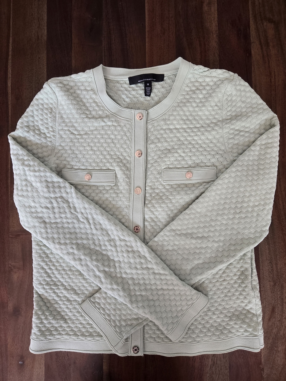 White House Black Market Textured Crewneck Cardigan in Light Sage